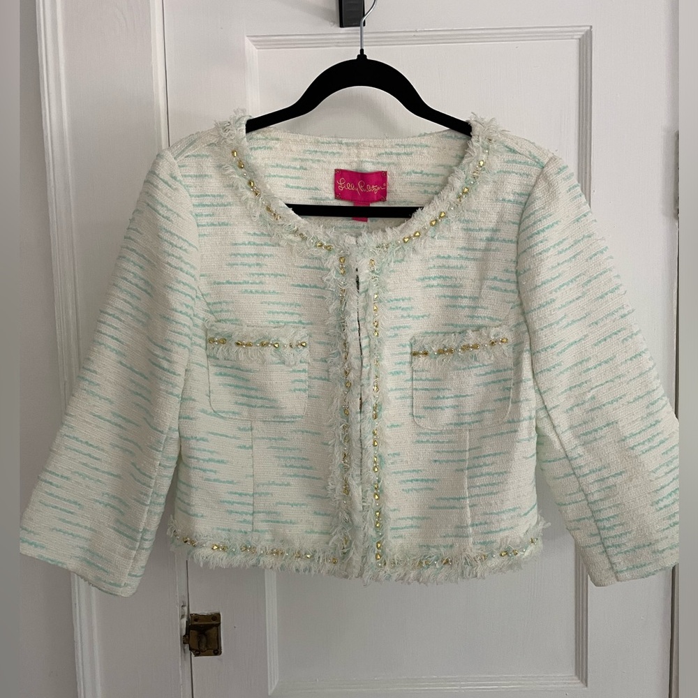 Lilly Pulitzer Cropped Embellished Boucle Jacket